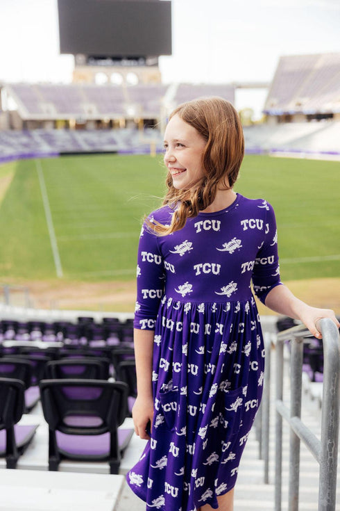 tcu-purple-frog-3-4-sleeve-pocket-twirl-dress Mila & Rose - Sophia's Style-4